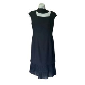 Dusk UK navy sheath pleated hem w matching scarf square neck cocktail 8